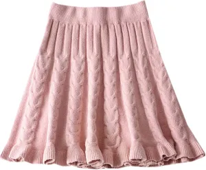 SANGTREE Women's Cute Stretchy Knit Short Pleated Solid Sweater Skirt