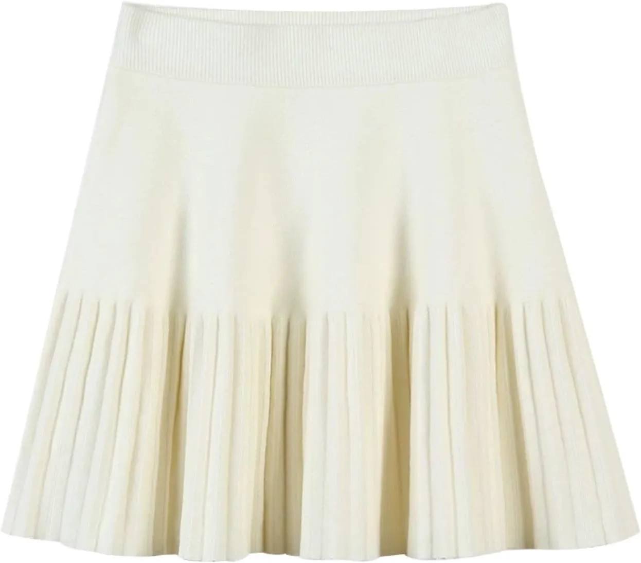 SANGTREE Women's Cute Stretchy Knit Short Pleated Solid Sweater Skirt