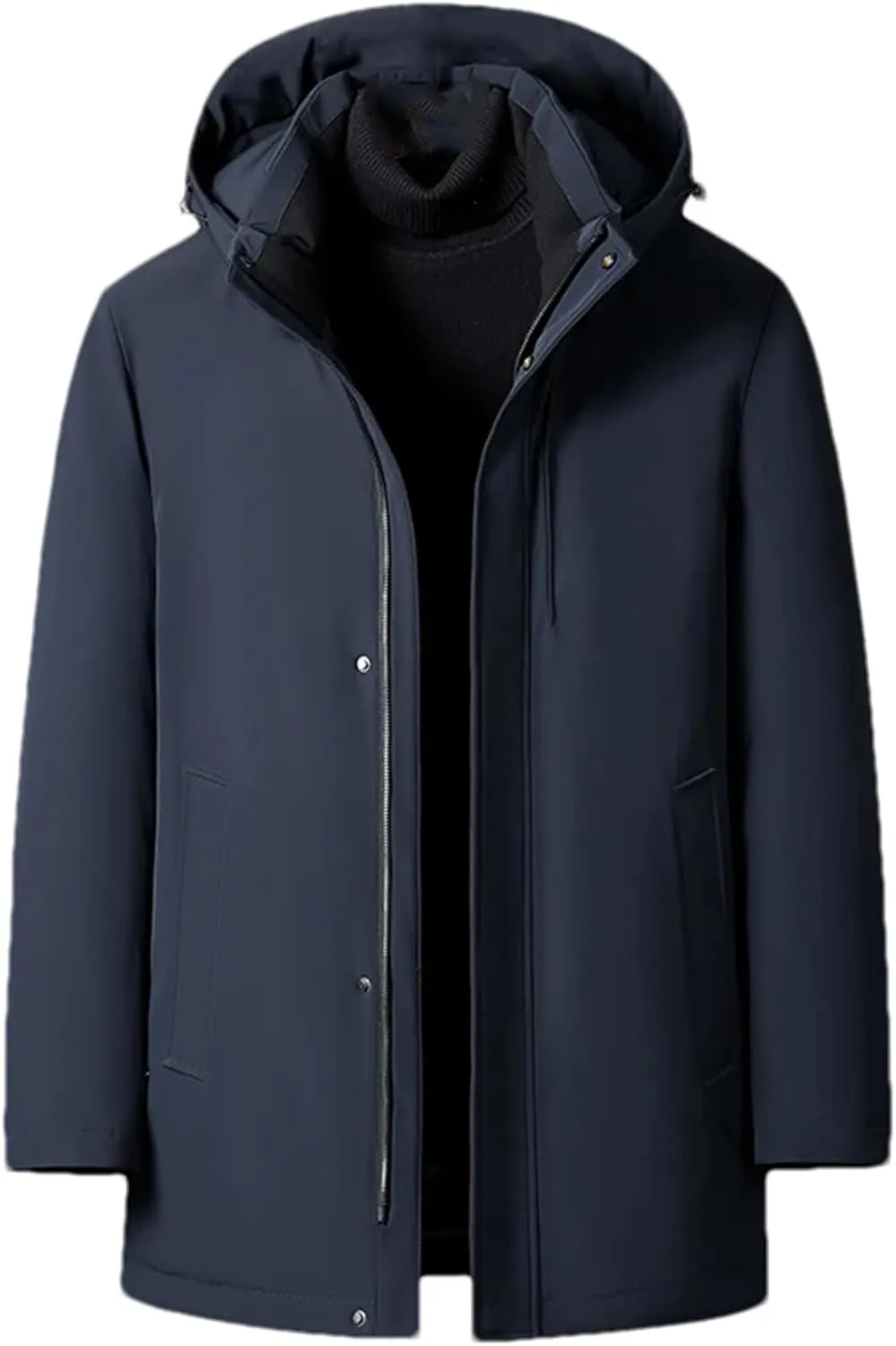 SaoBiiu Middle-Aged Men Down Jacket Winter Liner Detachable Down Coat Hooded Thick Warm Parkas