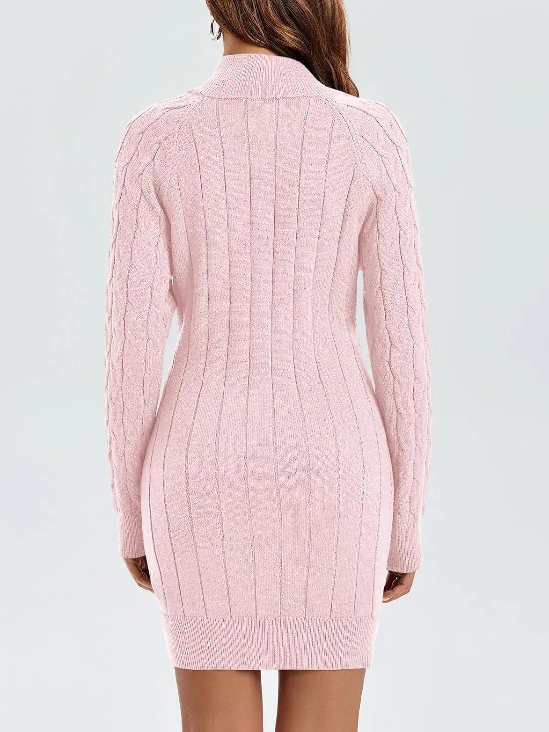 Saodimallsu Womens Cable Knit Sweater Dress Half Zip Long Sleeve Sexy Bodycon Mock Neck Chunky Mini Dresses