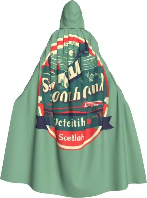Scottish retro pattern print Hooded cape for adults, Oversized Hooded Cloak with Bow Tie, Adult party dress cape