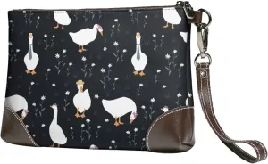 Small Clutch Purses for Women - Fashionable Goose Leather Wristlet Wallets for Women with Wrist Strap
