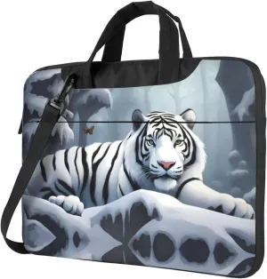 Snow White Tiger pattern Fashionable and ultra-thin shoulder laptop bag Shockproof soft lining