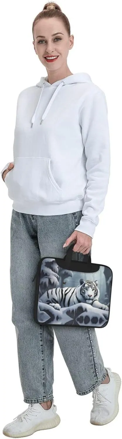 Snow White Tiger pattern Fashionable and ultra-thin shoulder laptop bag Shockproof soft lining