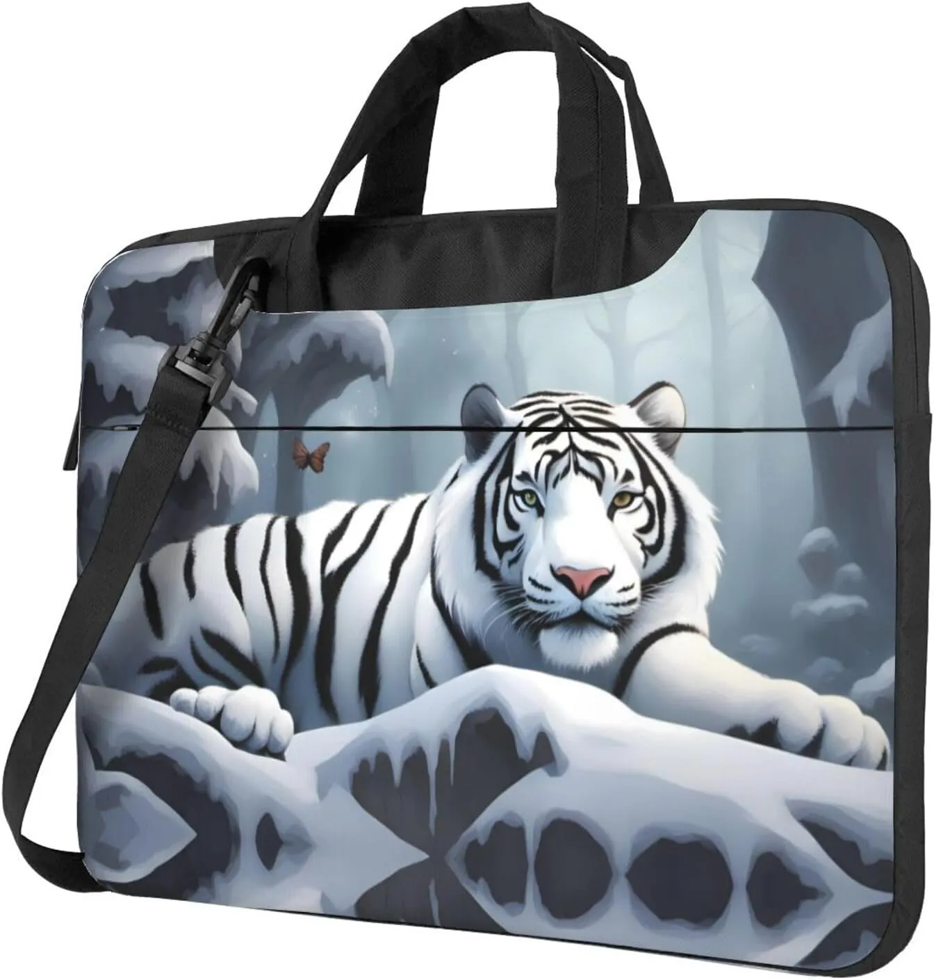 Snow White Tiger pattern Fashionable and ultra-thin shoulder laptop bag Shockproof soft lining