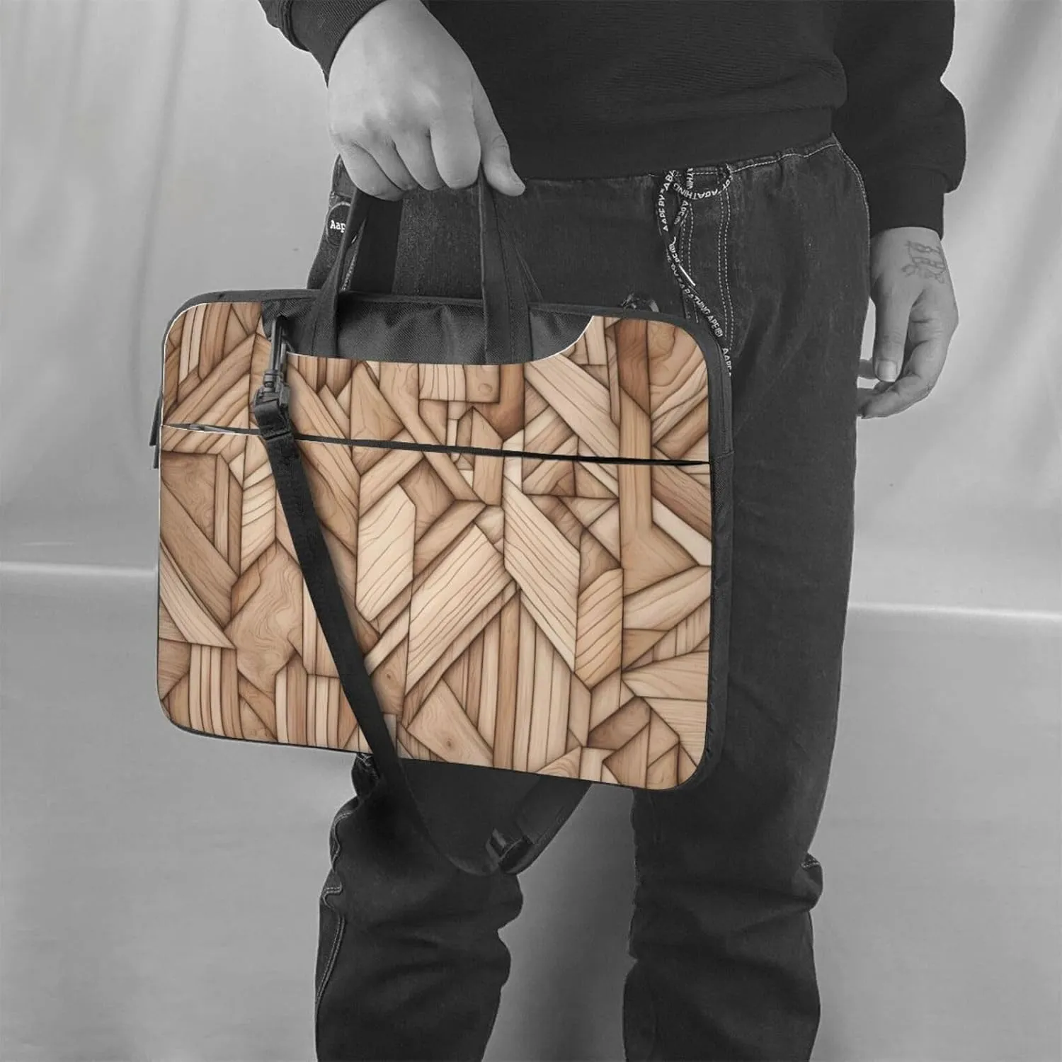 Solid wood pattern pattern Fashionable and ultra-thin shoulder laptop bag Shockproof soft lining