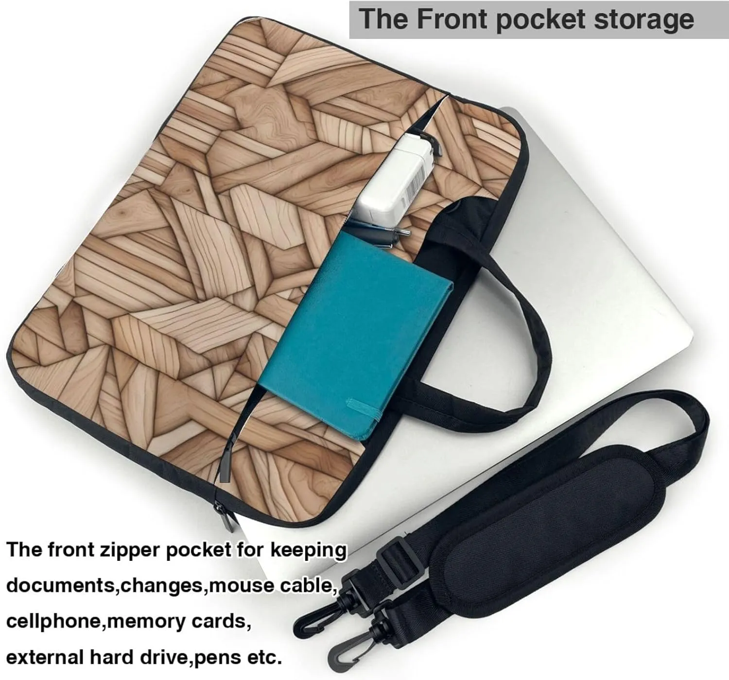 Solid wood pattern pattern Fashionable and ultra-thin shoulder laptop bag Shockproof soft lining