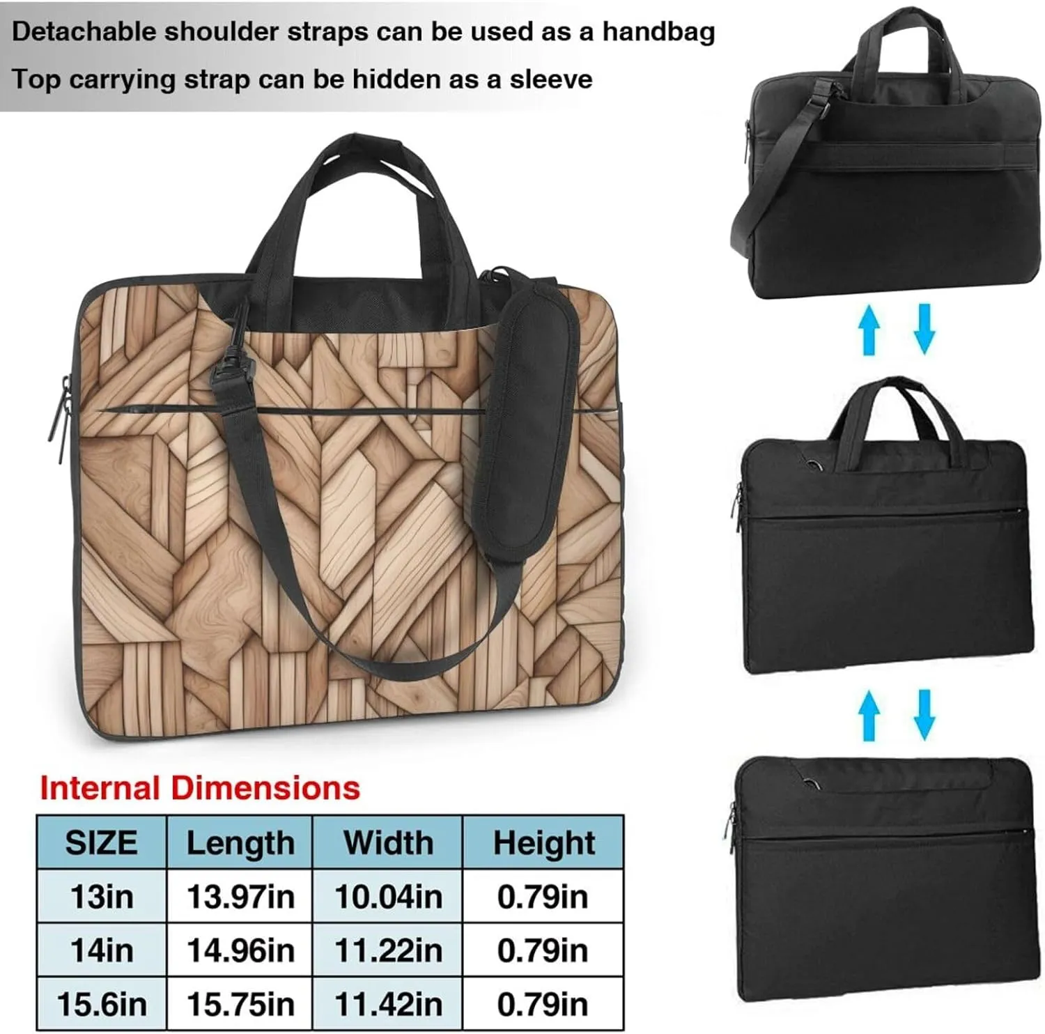 Solid wood pattern pattern Fashionable and ultra-thin shoulder laptop bag Shockproof soft lining