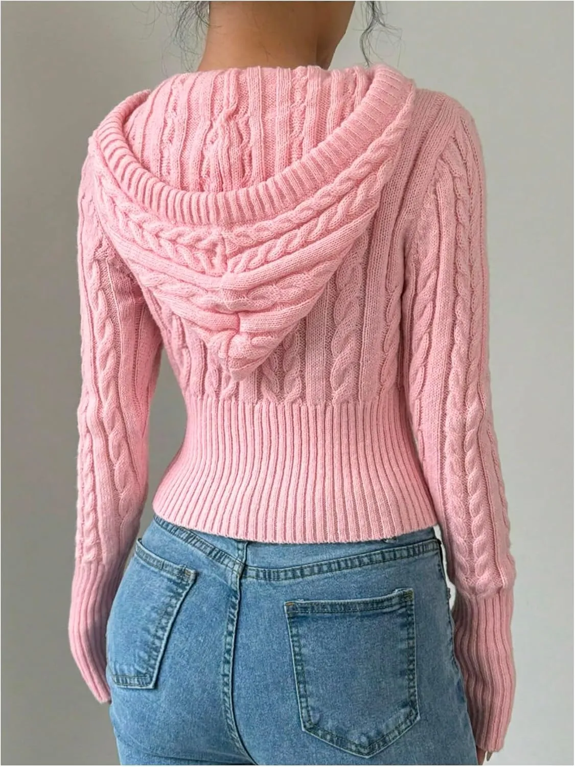 SOLY HUX Women's Zip Up Hooded Crop Cardigan Cable Knit Hoodies Long Sleeve Y2k Sweater Jacket