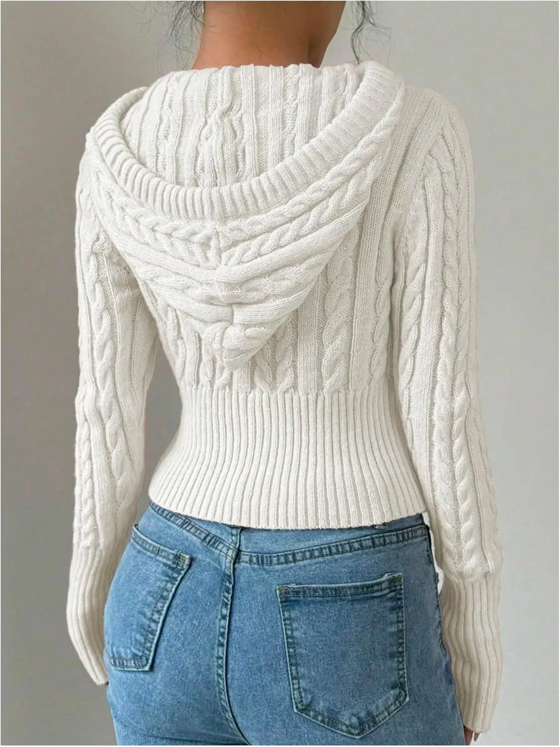 SOLY HUX Women's Zip Up Hooded Crop Cardigan Cable Knit Hoodies Long Sleeve Y2k Sweater Jacket