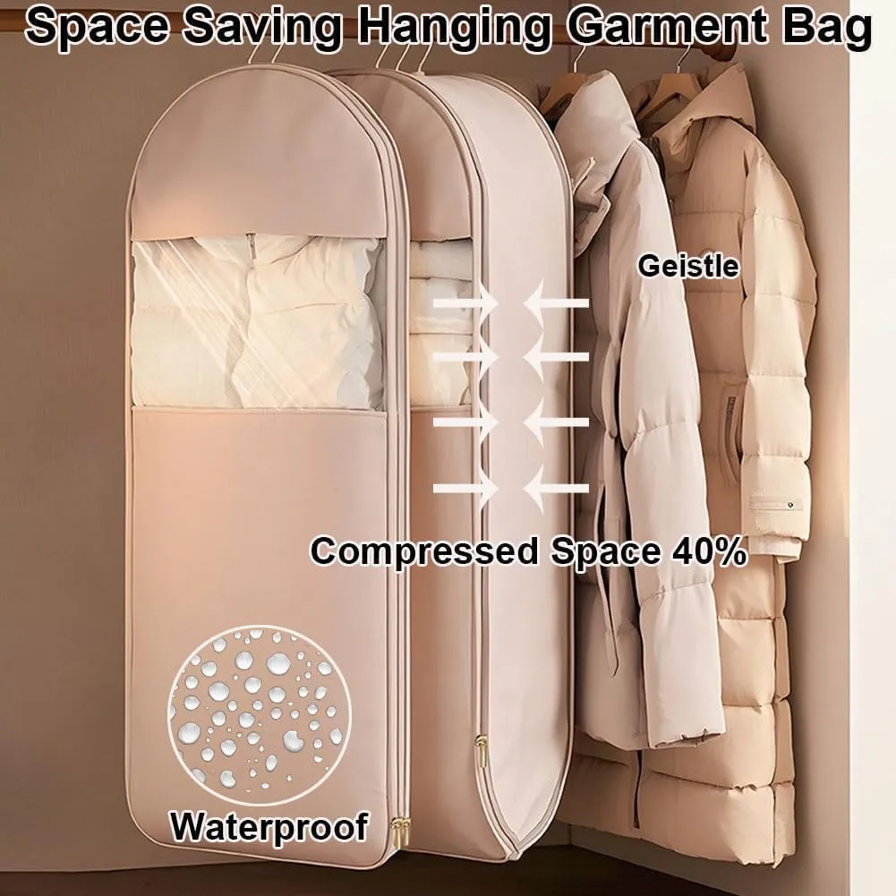 Space Saving Hanging Garment Bag with Self Compression Zipper, 2025 New Space Saving Hanging Protector, Suitable for Down Jackets and Wardrobe Organization and Storage, (Apricot pink,L XL)
