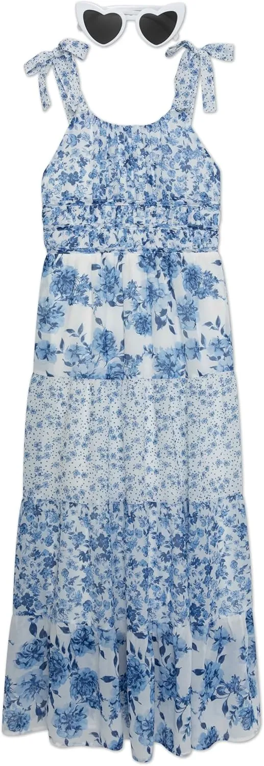 Speechless Girls' Sleeveless Maxi Chiffon Dress and Sunglasses