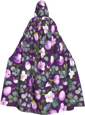 Spring Plum Floral print Hooded cape for adults, Oversized Hooded Cloak with Bow Tie, Adult party dress cape