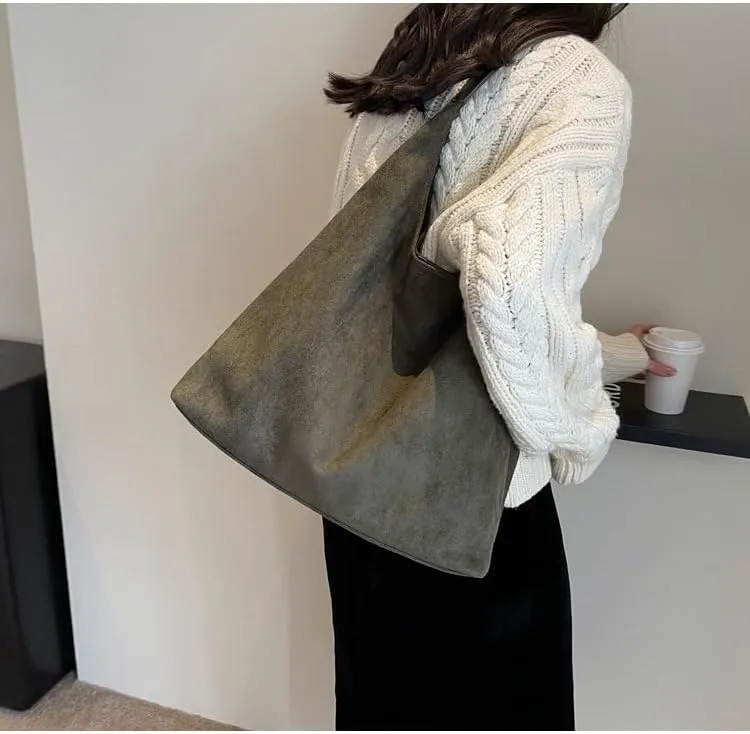Suede Hobo Bag for Women Slouchy Purse Fashionable Leather Office Tote Handbag Women's Hobo Handbag