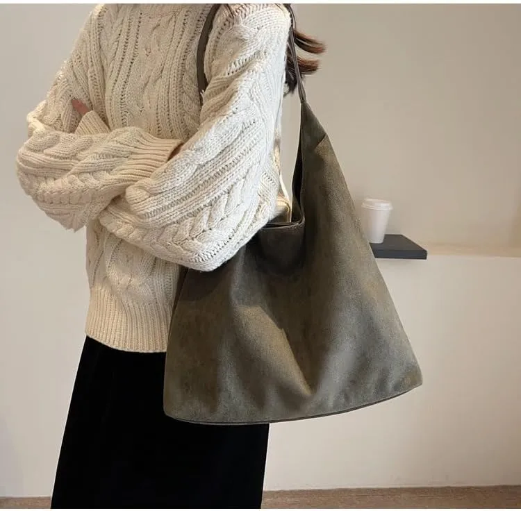 Suede Hobo Bag for Women Slouchy Purse Fashionable Leather Office Tote Handbag Women's Hobo Handbag