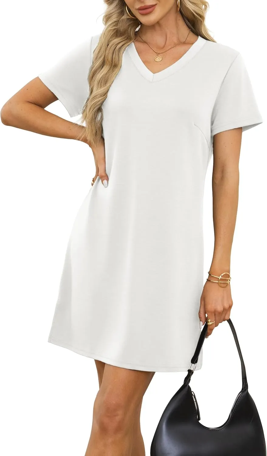 Summer Casual Dresses for Women 2025 Mini Vacation Dress V-Neck Short Sleeve Split Hem Beach Sundress