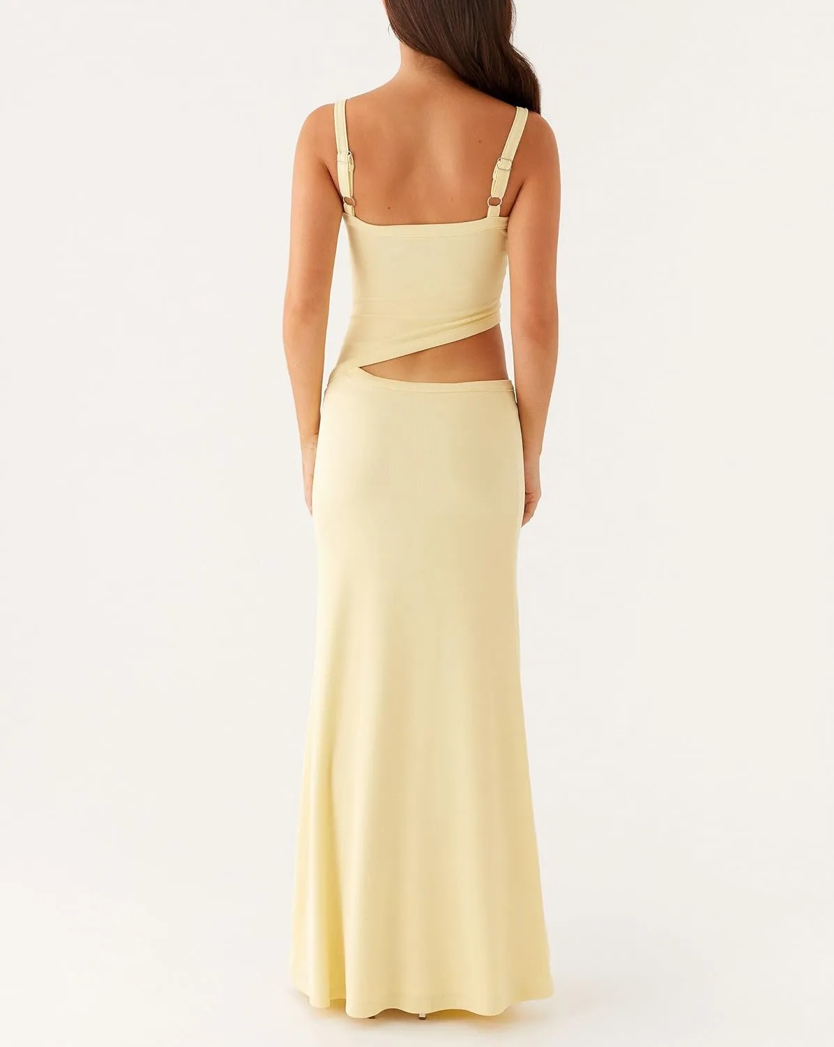 Summer Cut Out Long Dresses for Women Spaghetti Strap Bodycon Maxi Dress Backless V Neck Sleeveless Beach Sundresses