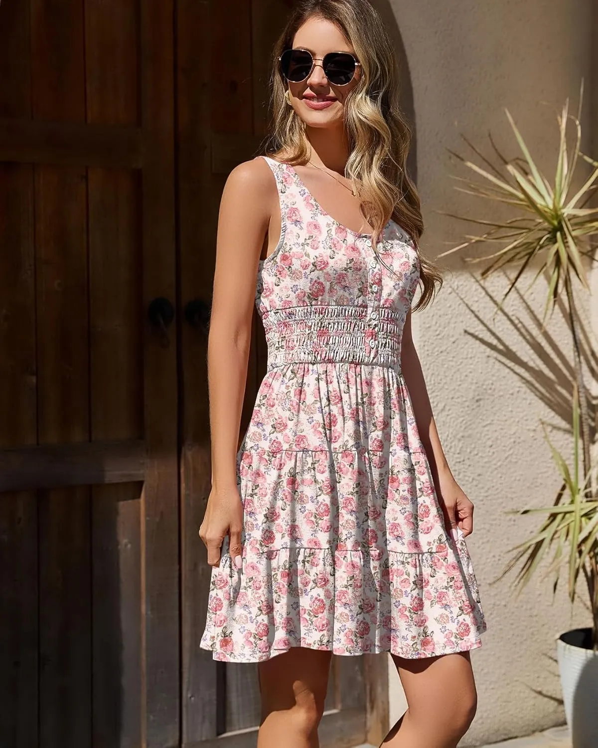 Summer Dresses for Women Casual Sleeveless Sundresses Elastic Waist Mini Sun Dress