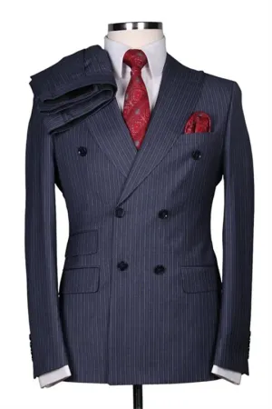 Suzhoufashion Barlow Blue Striped Close Fitting Double Breasted Men Suits