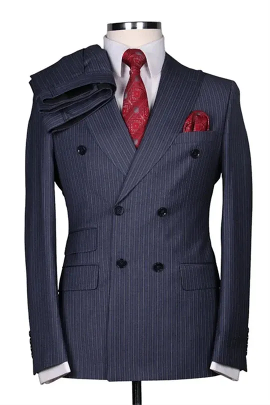 Suzhoufashion Barlow Blue Striped Close Fitting Double Breasted Men Suits