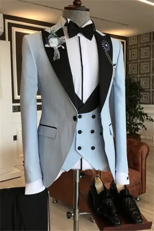 Suzhoufashion Francesa Blue Double Breasted Bespoke Striped Prom Men Suits