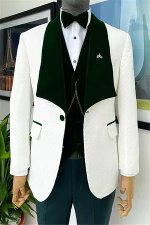 Suzhoufashion Jabree White Full Jacquard Three Pieces Slim Fit Wedding Men Suits