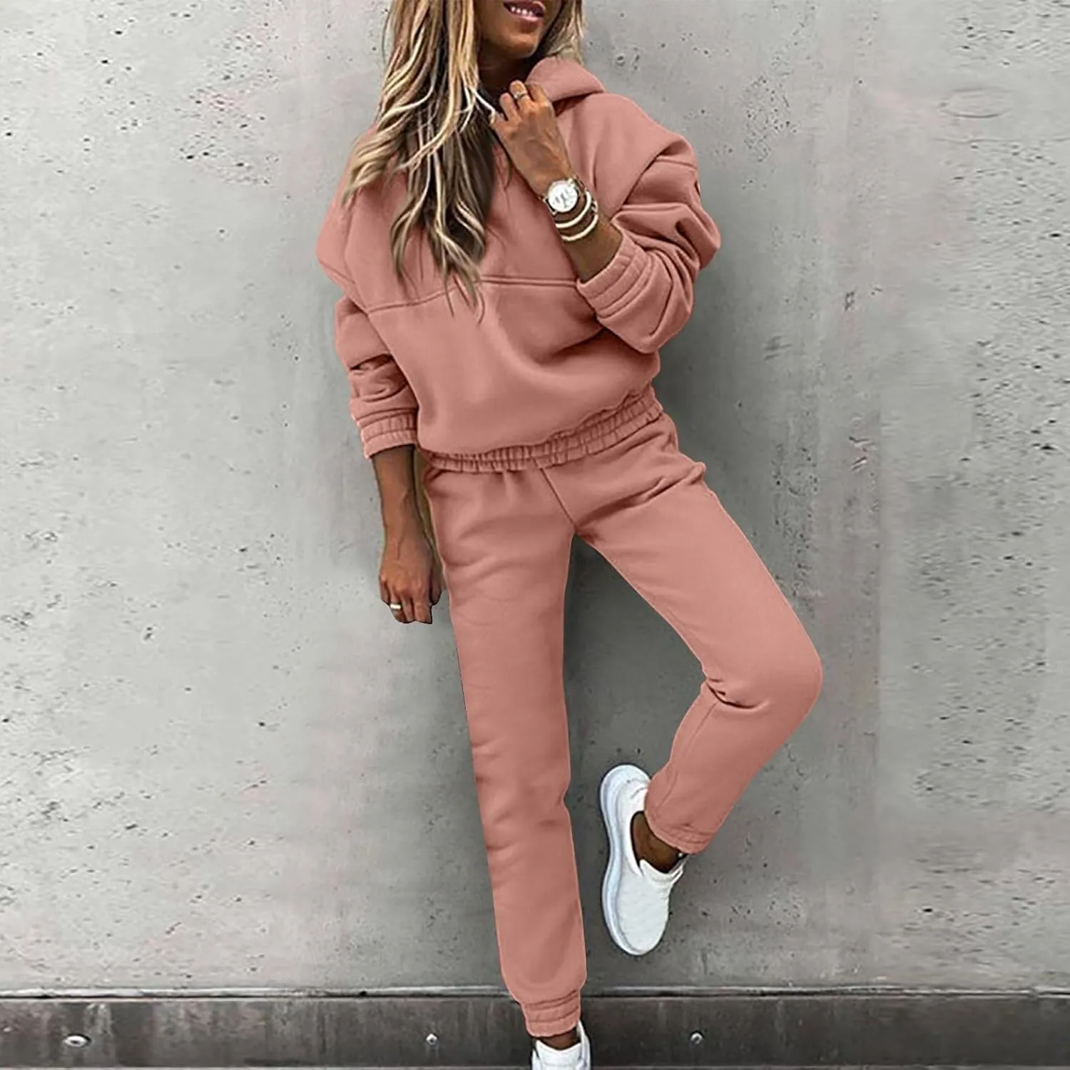 Sweatsuits For Womens 2 Piece Outfits Oversized Hoodie Fleece Sweatshirt And Jogger Sweatpants Y2K Matching Set