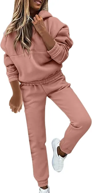 Sweatsuits For Womens 2 Piece Outfits Oversized Hoodie Fleece Sweatshirt And Jogger Sweatpants Y2K Matching Set