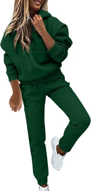 Sweatsuits For Womens 2 Piece Outfits Oversized Hoodie Fleece Sweatshirt And Jogger Sweatpants Y2K Matching Set