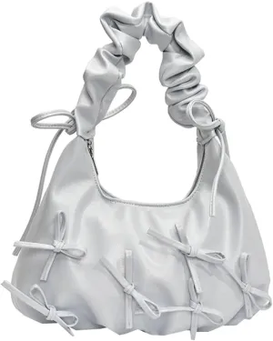 Sweet Cool Bow Tie Underarm Bag for Women Solid Color PU Leather Hobo Bag Commuter Party Travel Shoulder Bags 2025