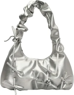 Sweet Cool Bow Tie Underarm Bag for Women Solid Color PU Leather Hobo Bag Commuter Party Travel Shoulder Bags 2025
