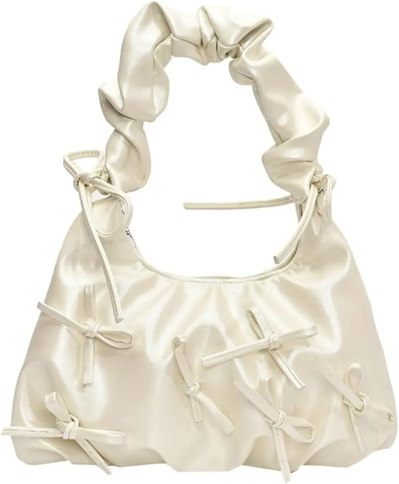 Sweet Cool Bow Tie Underarm Bag for Women Solid Color PU Leather Hobo Bag Commuter Party Travel Shoulder Bags 2025
