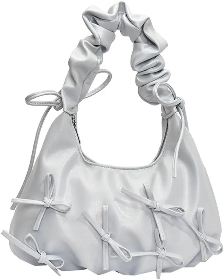 Sweet Cool Bow Tie Underarm Bag for Women Solid Color PU Leather Hobo Bag Commuter Party Travel Shoulder Bags 2025