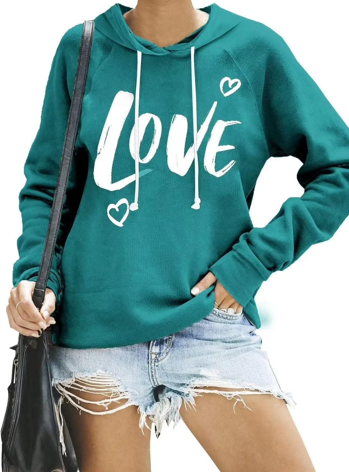 Syellowafter Women Casual Pullover Love Letter Printed Sweatshirt Lightweight Tops Blouse