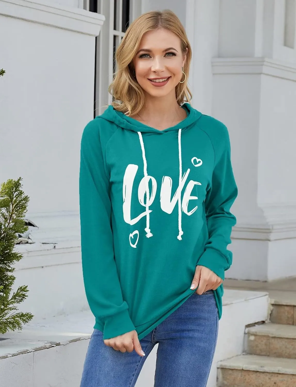 Syellowafter Women Casual Pullover Love Letter Printed Sweatshirt Lightweight Tops Blouse