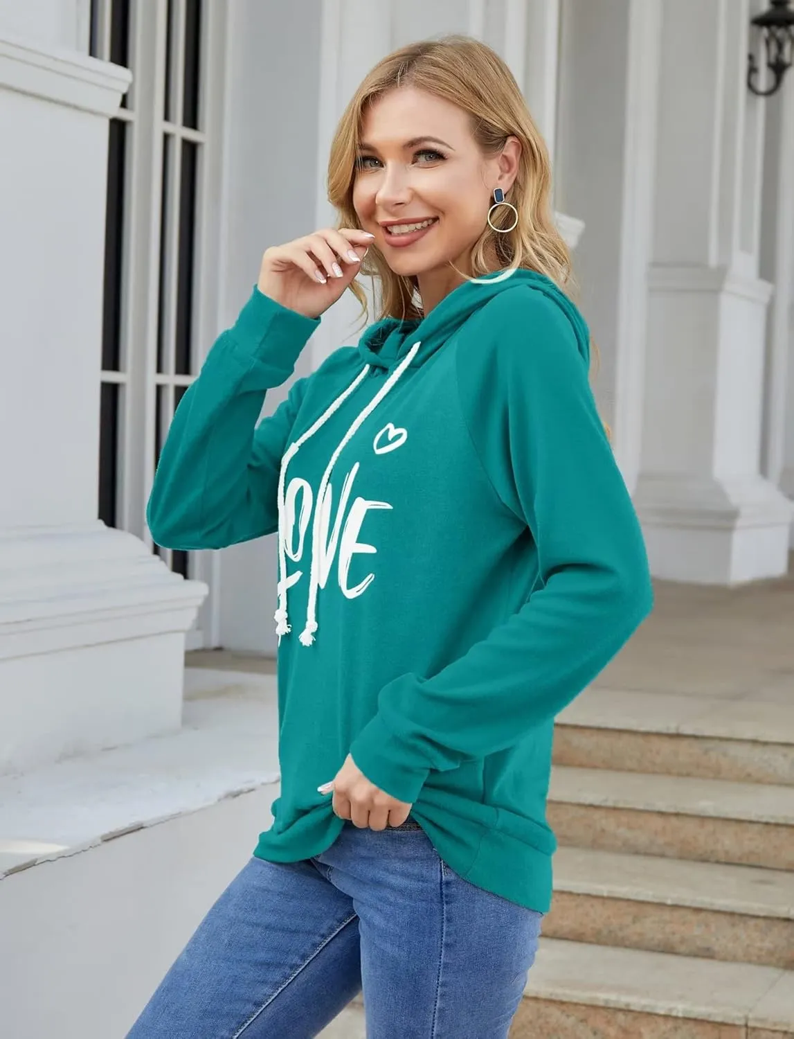 Syellowafter Women Casual Pullover Love Letter Printed Sweatshirt Lightweight Tops Blouse