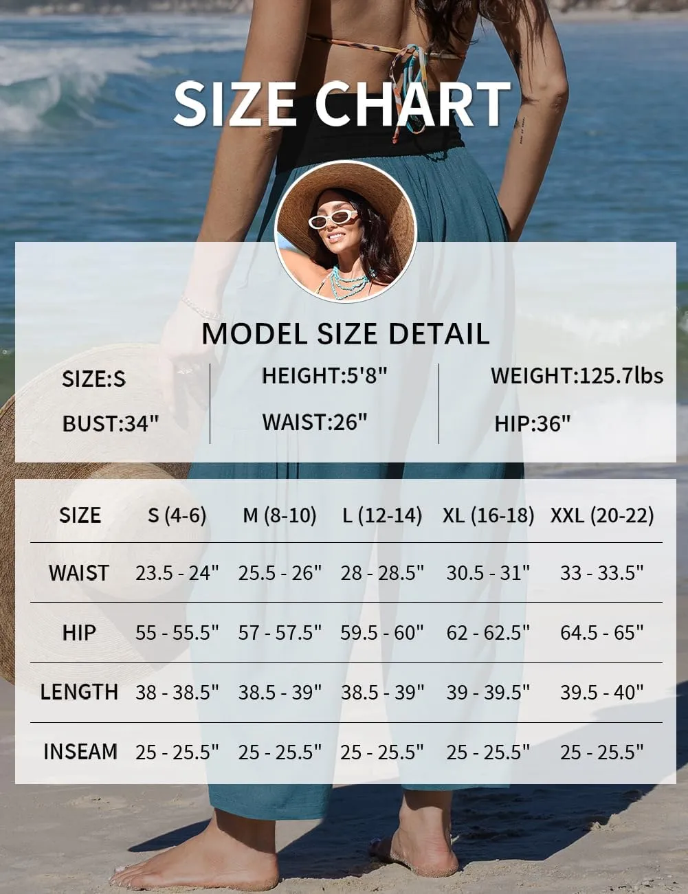 TARSE Womens Linen Wide Leg Pants Casual Loose Elastic Waist Beach Travel Vacation Palazzo Harem Pants with Pockets