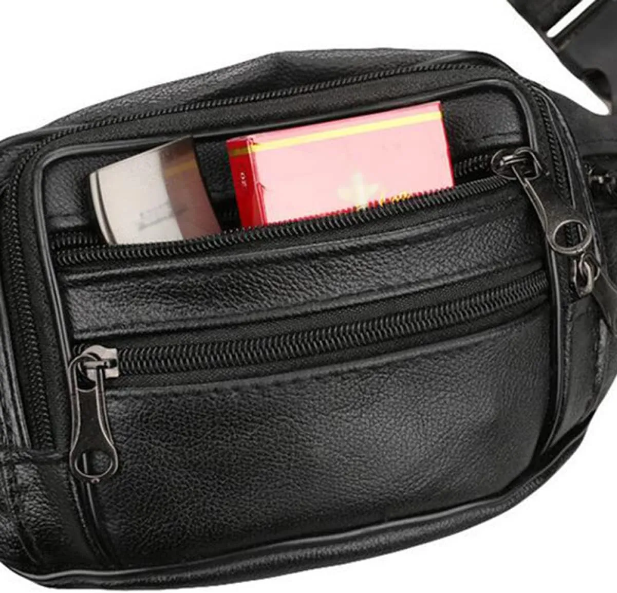 TENDYCOCO Men's Fashionable Leather Fanny Pack Purse Wallet Zipper for Outdoor Sports Travel