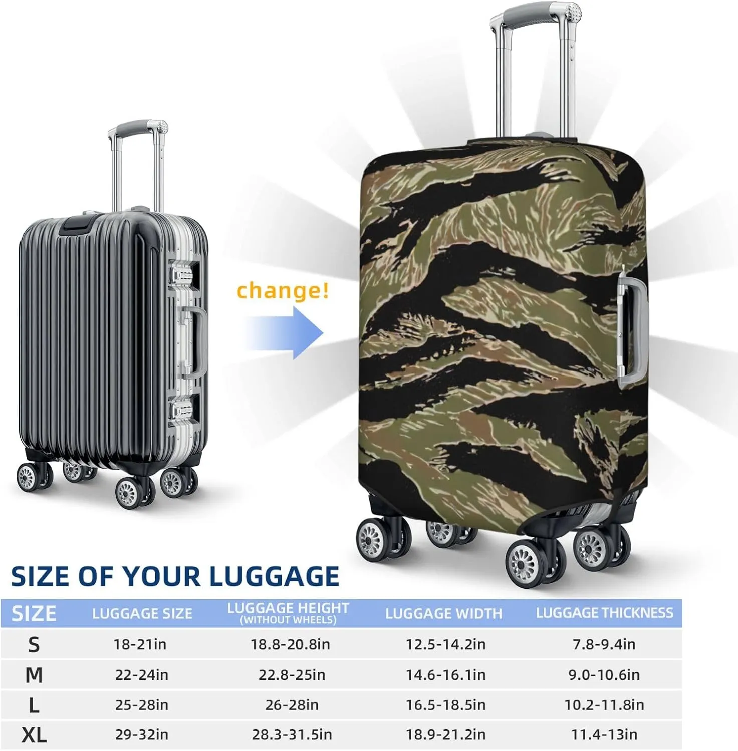 Tiger Stripe Camo Print elastic suitcase cover,fashionable,washable,fit 18-32 Inch luggage