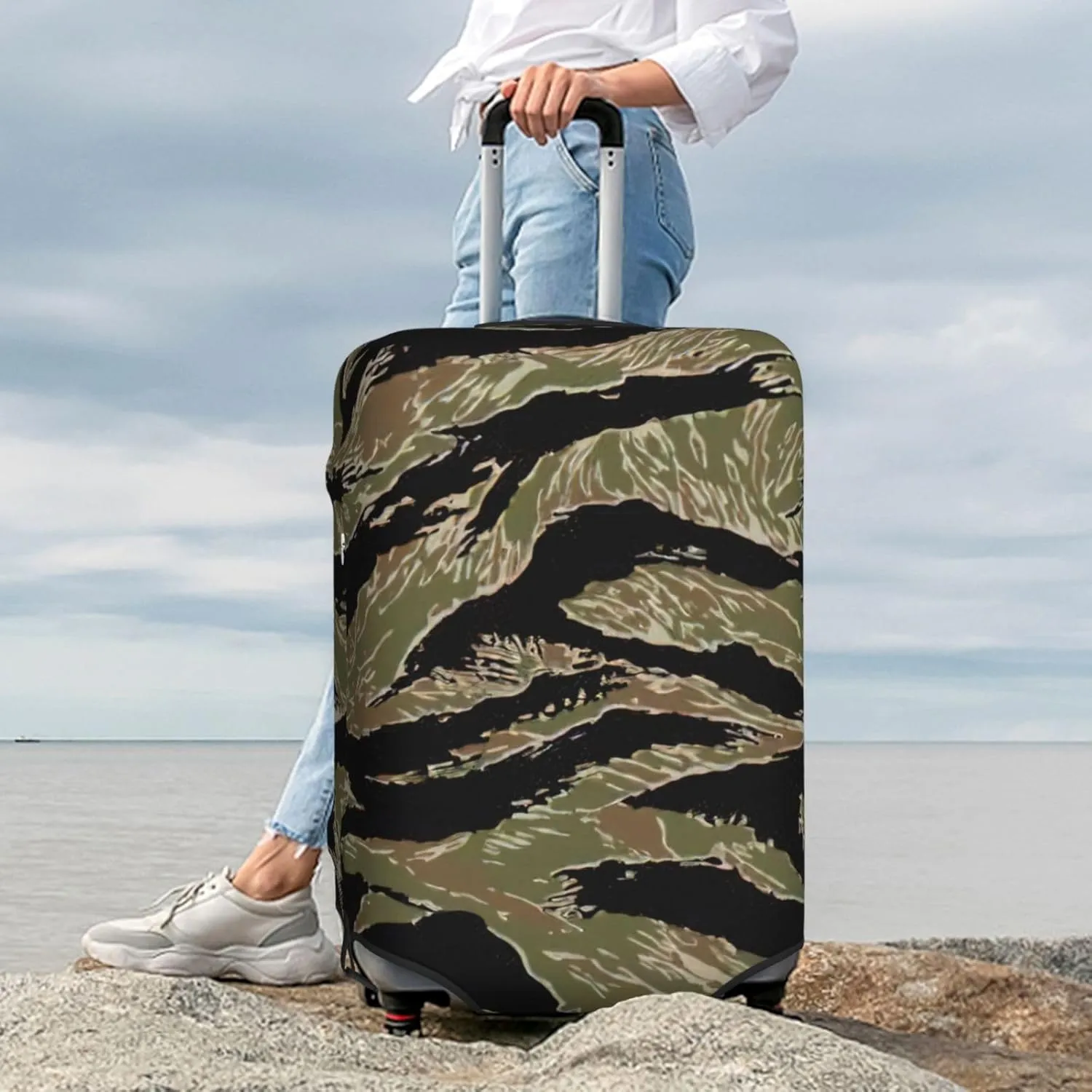 Tiger Stripe Camo Print elastic suitcase cover,fashionable,washable,fit 18-32 Inch luggage