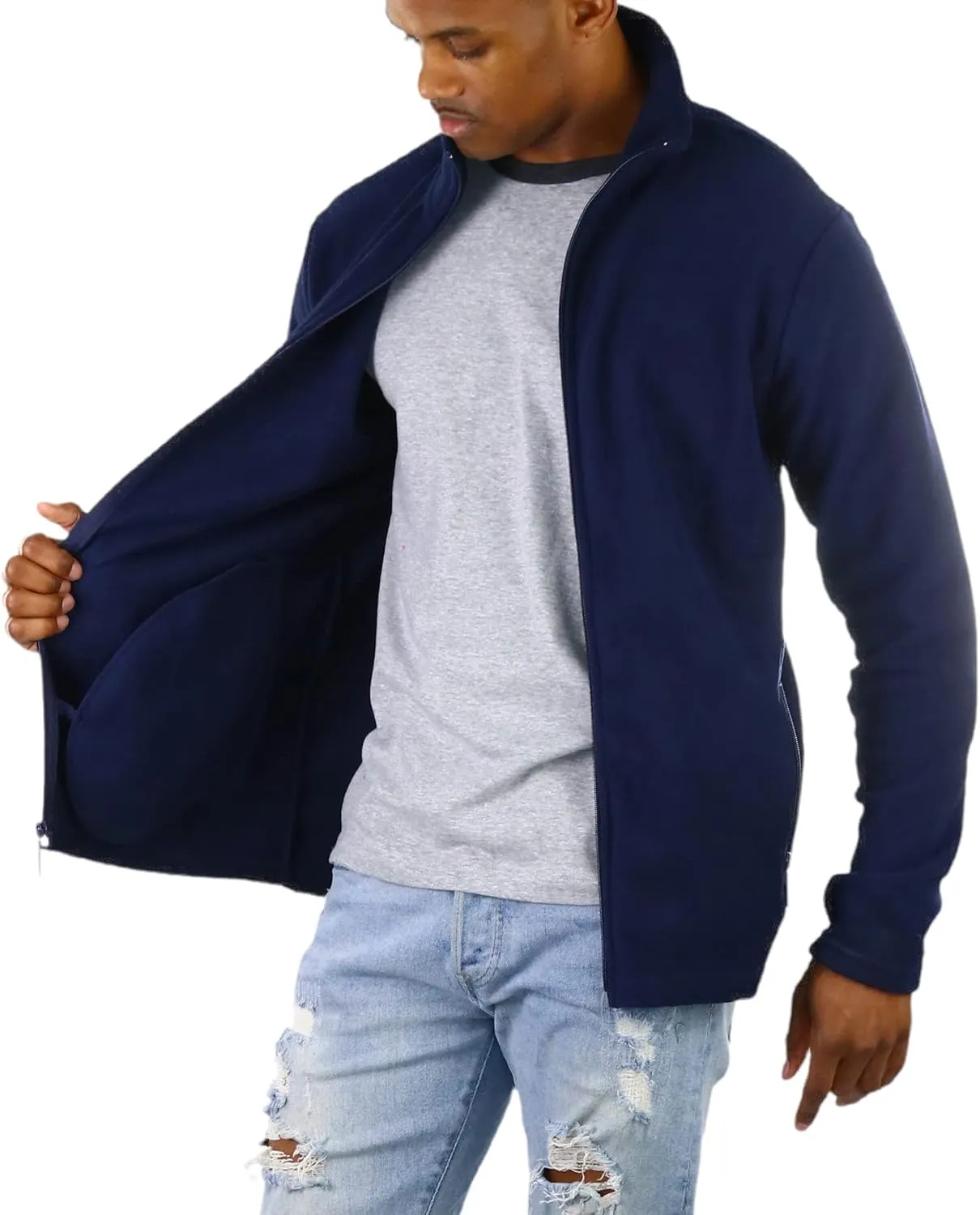 ToBeInStyle Men's Zip Up Long Sleeve High Collar Polar Fleece Jacket
