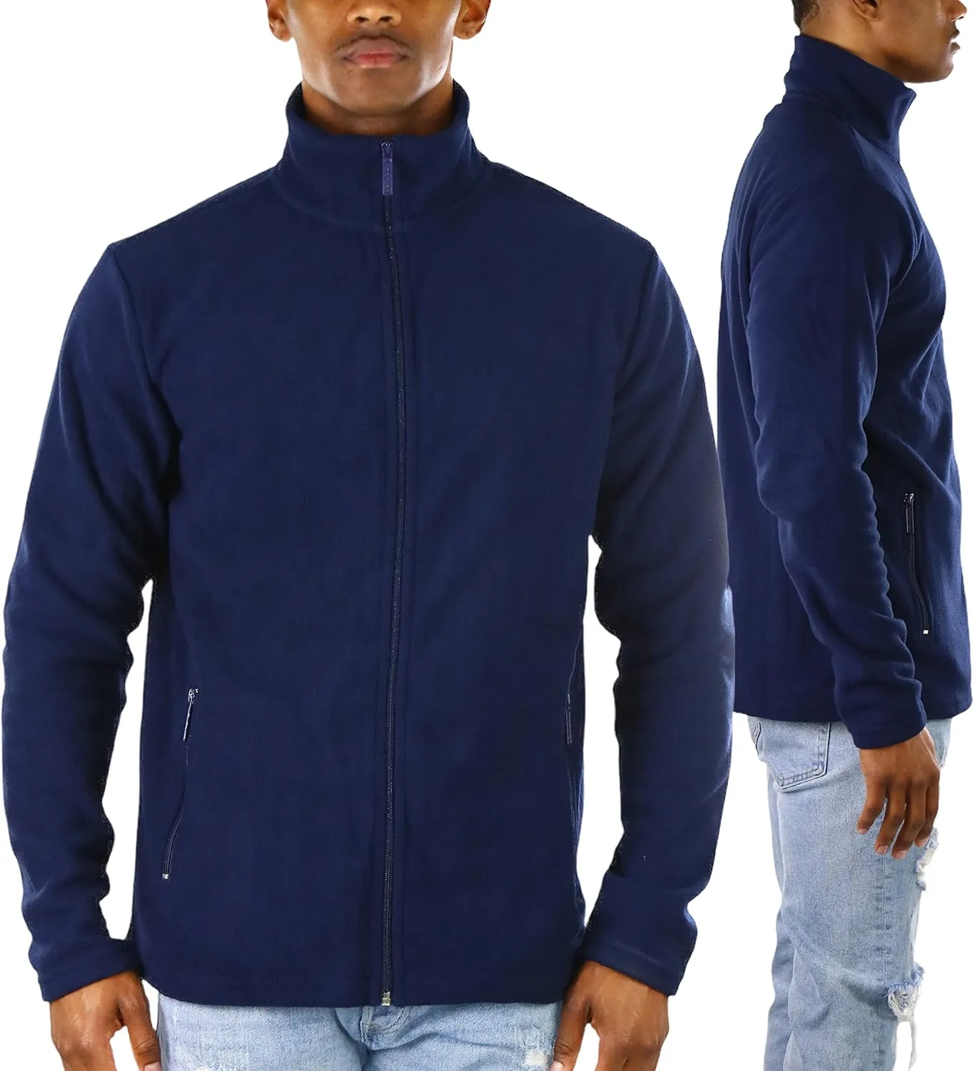 ToBeInStyle Men's Zip Up Long Sleeve High Collar Polar Fleece Jacket
