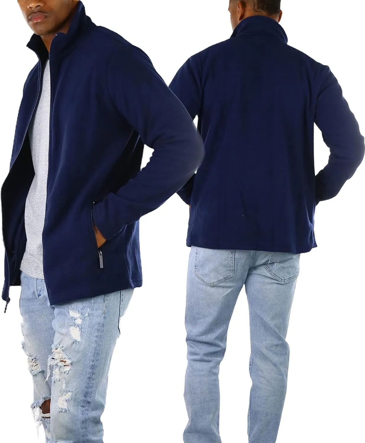 ToBeInStyle Men's Zip Up Long Sleeve High Collar Polar Fleece Jacket