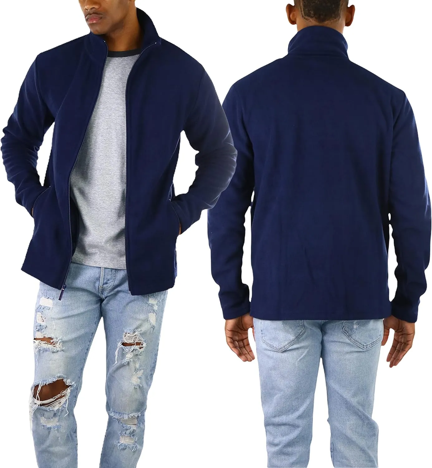 ToBeInStyle Men's Zip Up Long Sleeve High Collar Polar Fleece Jacket