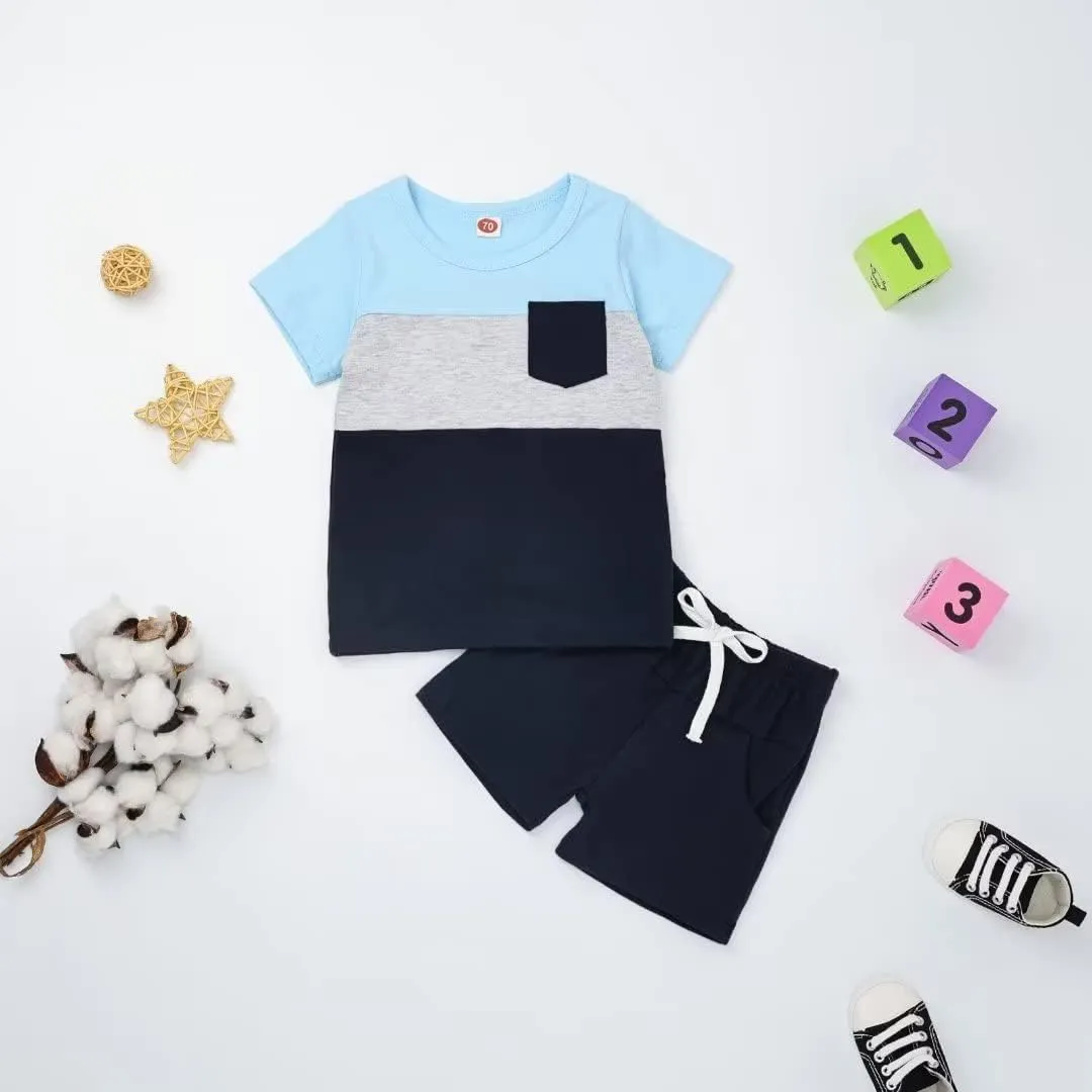 Toddler Baby Boy Clothes Boys Summer Outfits Short Sleeve Patchwork T-Shirt & Solid Shorts Set 12 Months-5T