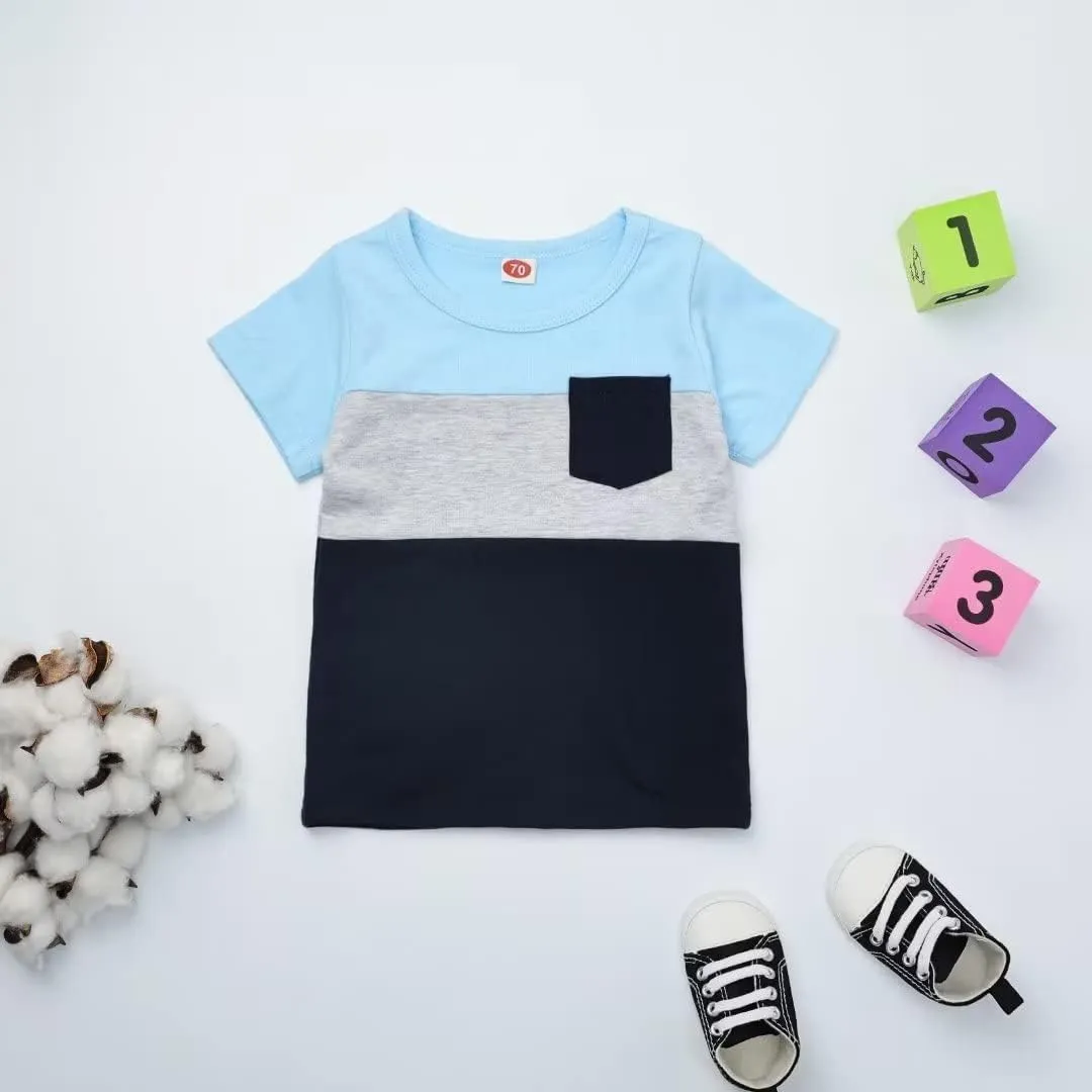Toddler Baby Boy Clothes Boys Summer Outfits Short Sleeve Patchwork T-Shirt & Solid Shorts Set 12 Months-5T