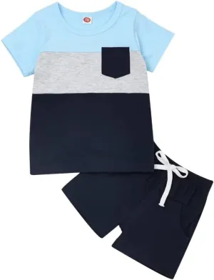 Toddler Baby Boy Clothes Boys Summer Outfits Short Sleeve Patchwork T-Shirt & Solid Shorts Set 12 Months-5T