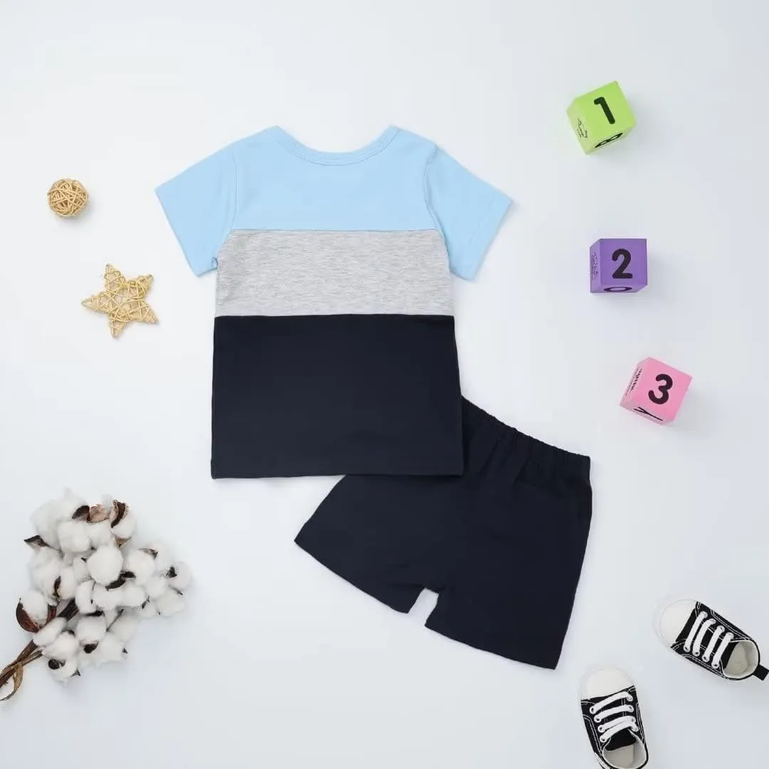 Toddler Baby Boy Clothes Boys Summer Outfits Short Sleeve Patchwork T-Shirt & Solid Shorts Set 12 Months-5T