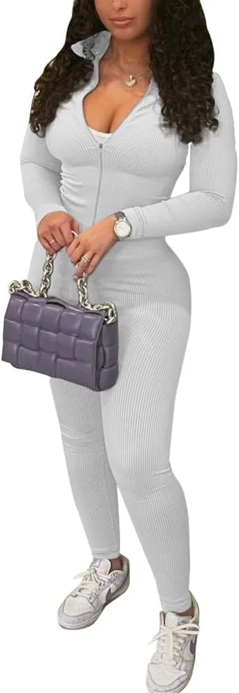 TOPSRANI Womens Two Piece Outfits Bodycon Tracksuit Striped Sweatsuits Ribbed Solid Jogger Workout Lounge Long Pant Sets