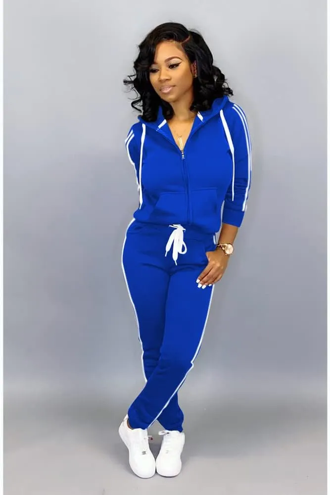 TOPSRANI Womens Two Piece Outfits Casual Sweatsuits Solid Tracksuit Jogging Sweat Suits Matching Jogger Hoodie Pants Set